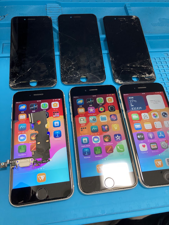 【梅田】iPhone SE3画面修理3台＆充電口交換を同時に即日対応