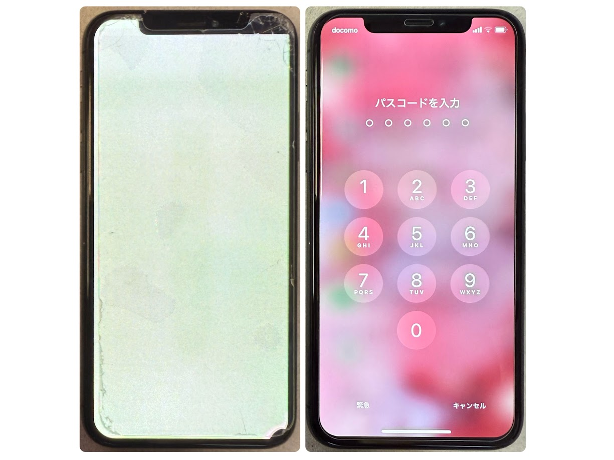 iPhoneXSのグリーンスクリーン表示不良を液晶交換で改善