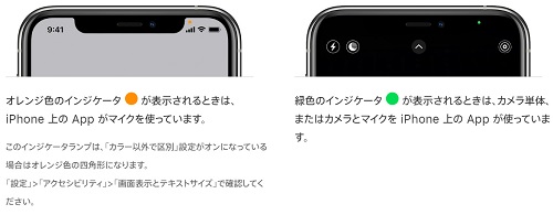 最近のiPhoneに橙や緑の「点」が出るのはなぜ?
