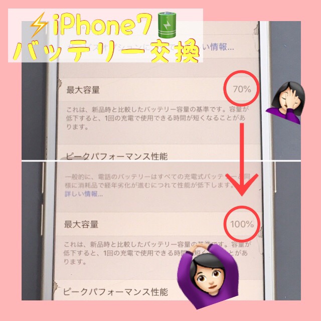 iPhone7バッテリー交換（世田谷区からご来店）