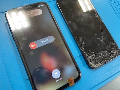 液晶が割れて画面が真っ黒なiPhoneXR【画面修理】