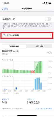 iPhoneバッテリー項目画面